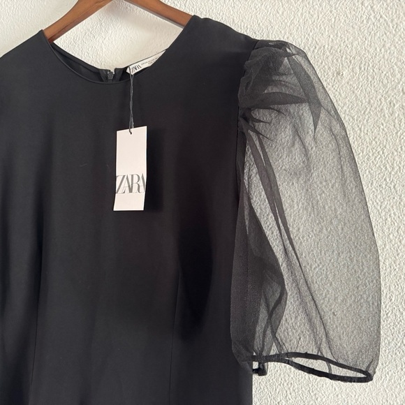 Zara Black Organza Puff Sleeve Blouse Goth Glam XXL Dark Academia Avant-Garde - Picture 5 of 15